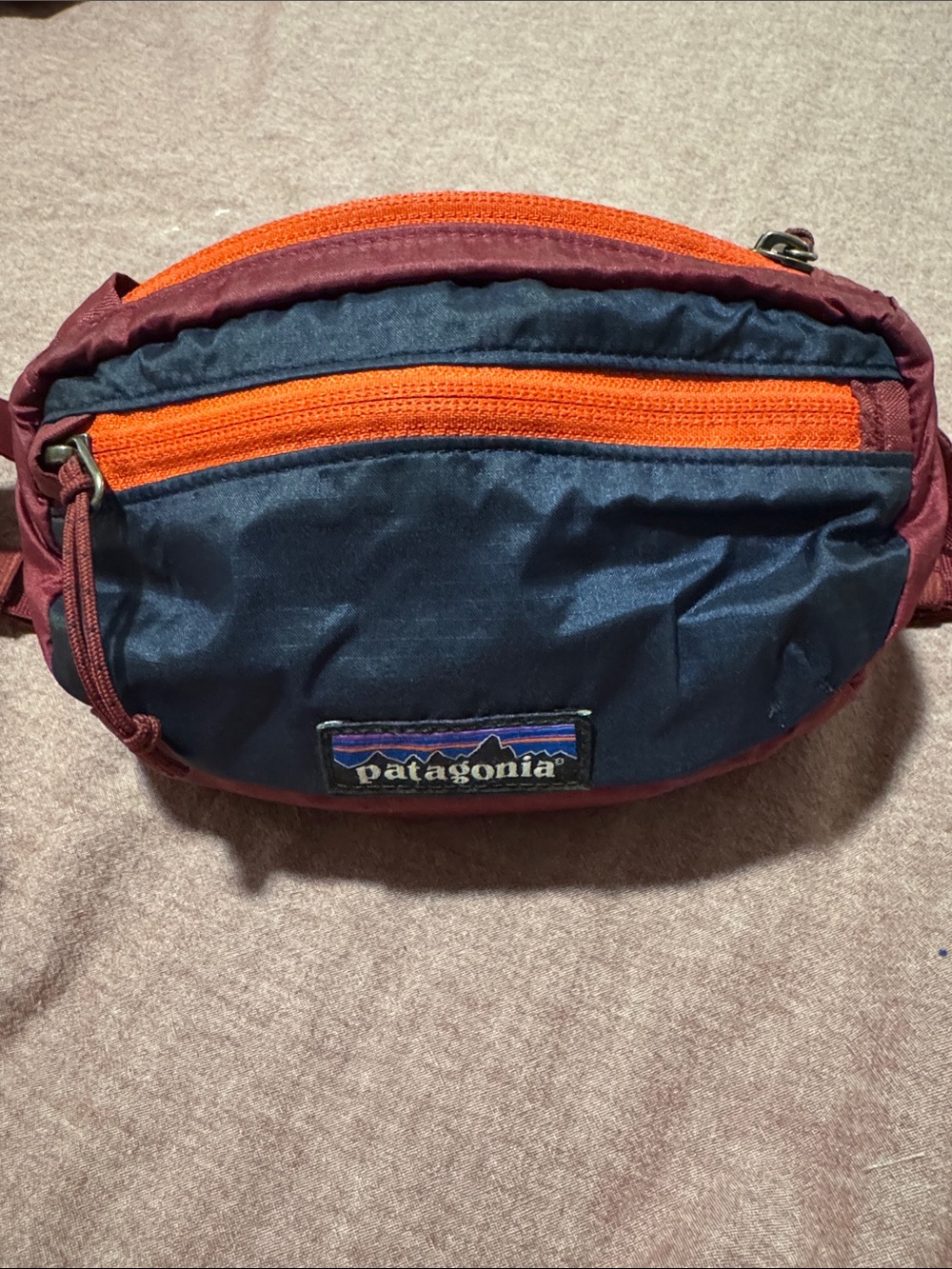 Patagonia Lightweight Travel Mini Hip Pack - Navy, Burgundy & Orange Crossbody